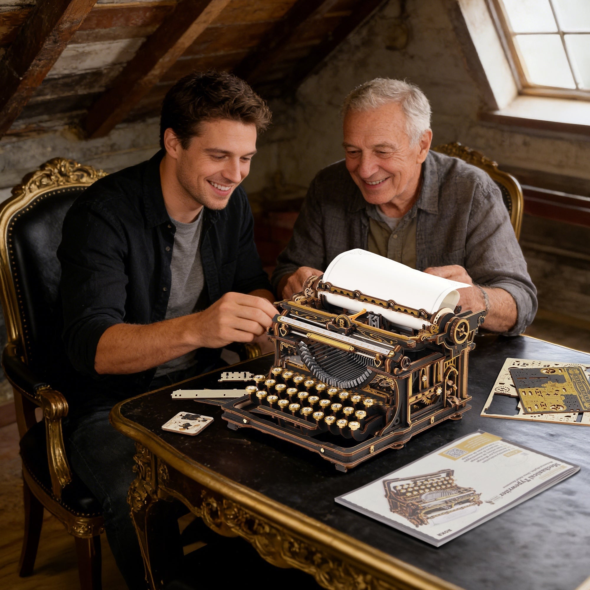 Classic Gold Typewriter Wooden 3D Puzzle - 3D Wooden Puzzle by Extoril