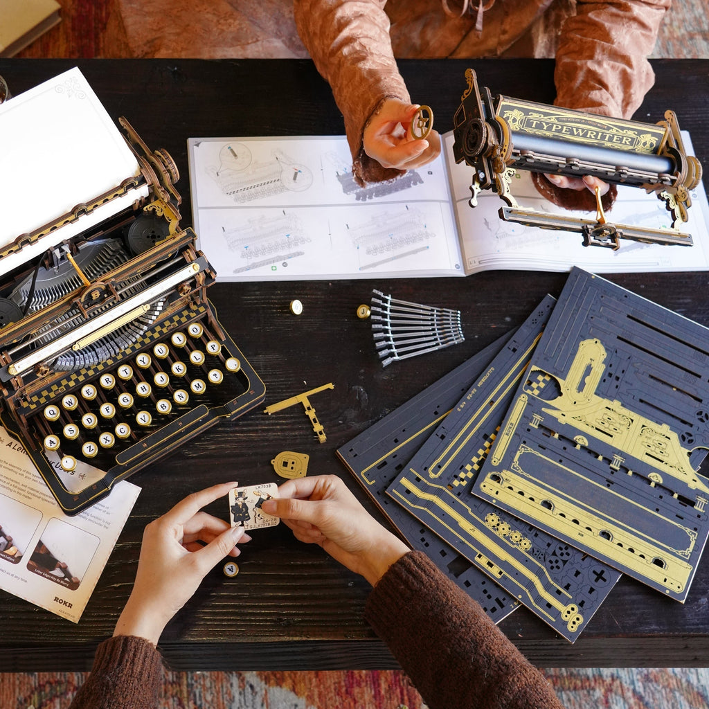 Classic Gold Typewriter Wooden 3D Puzzle - 3D Wooden Puzzle by Extoril