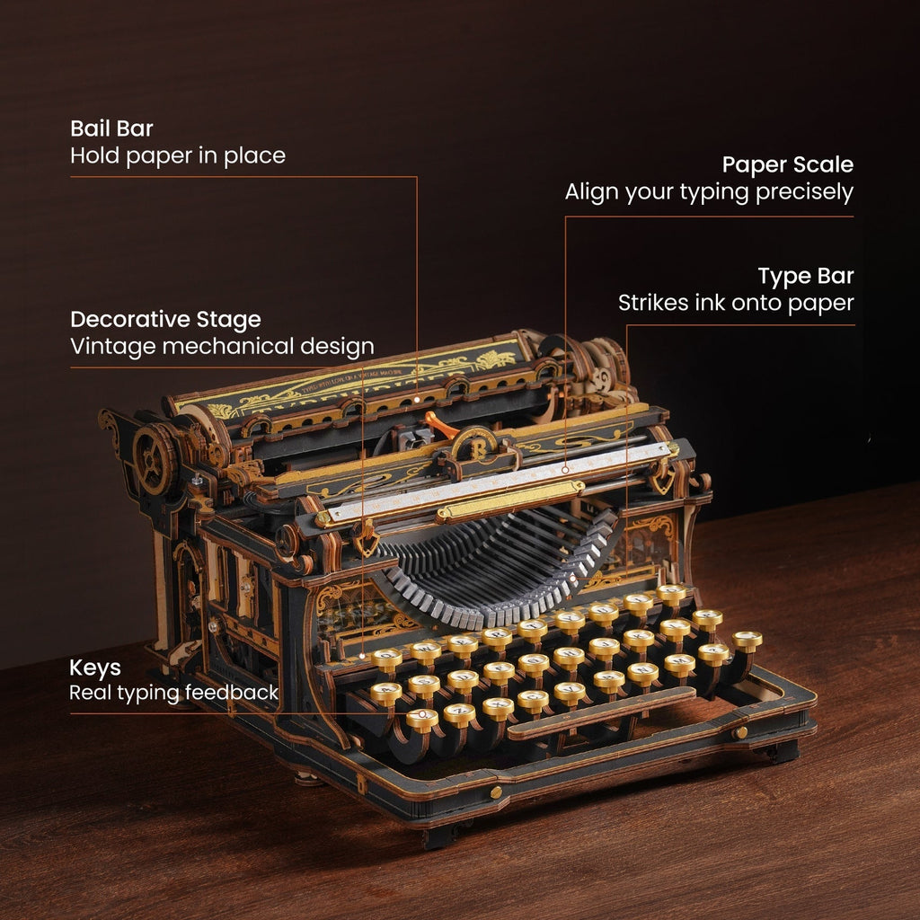 Classic Gold Typewriter Wooden 3D Puzzle - 3D Wooden Puzzle by Extoril