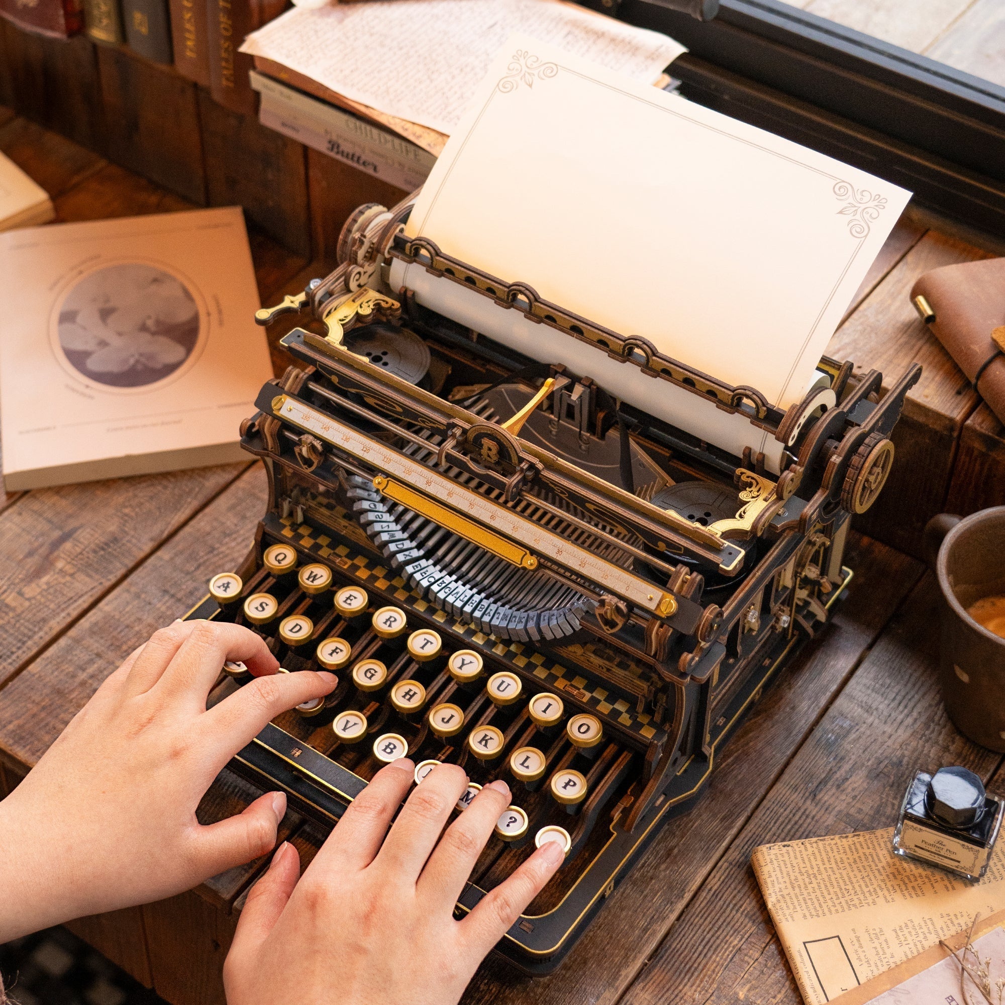 Classic Gold Typewriter Wooden 3D Puzzle - 3D Wooden Puzzle by Extoril