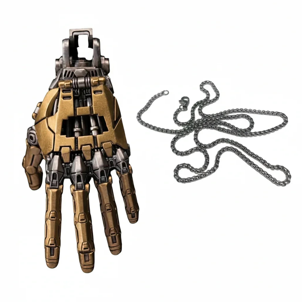 Cybernetic Hand Pendant Steampunk Necklace - Gadget by Extoril