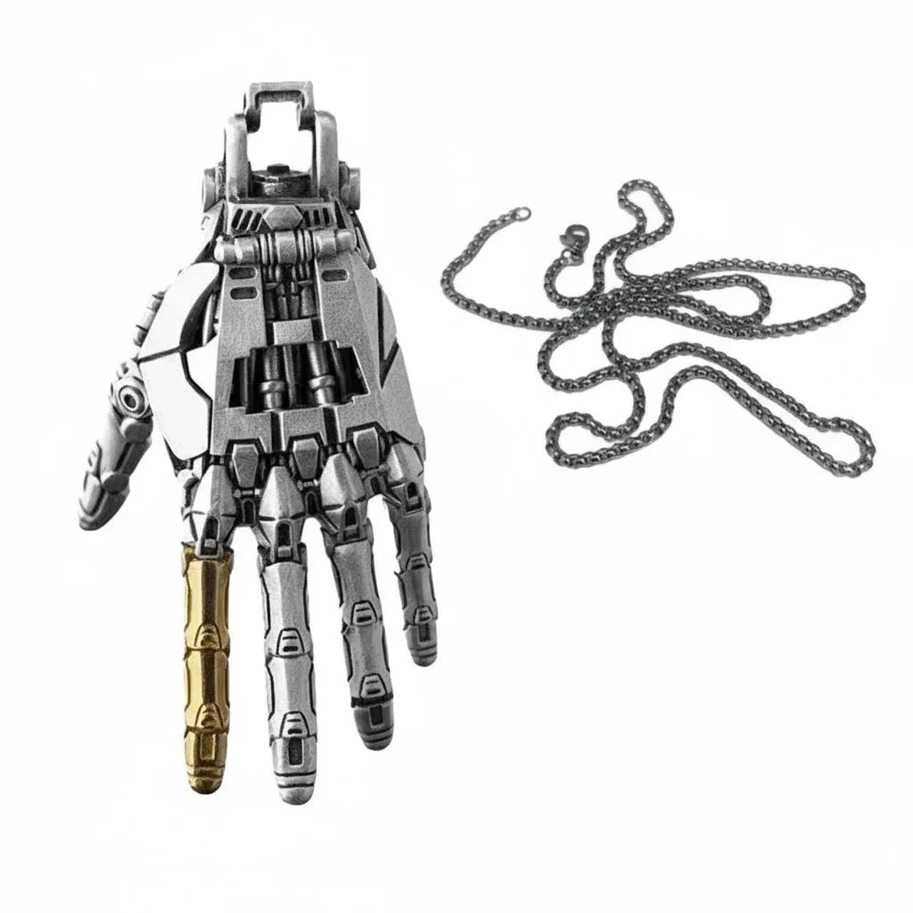 Cybernetic Hand Pendant Steampunk Necklace - Gadget by Extoril