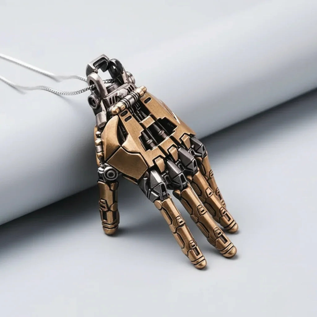 Cybernetic Hand Pendant Steampunk Necklace - Gadget by Extoril
