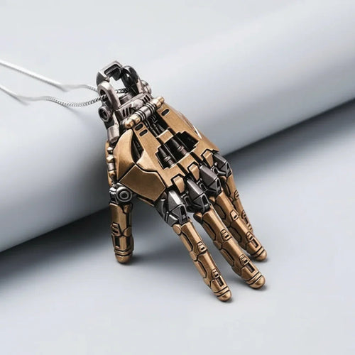 Cybernetic Hand Pendant Steampunk Necklace - Gadget by Extoril