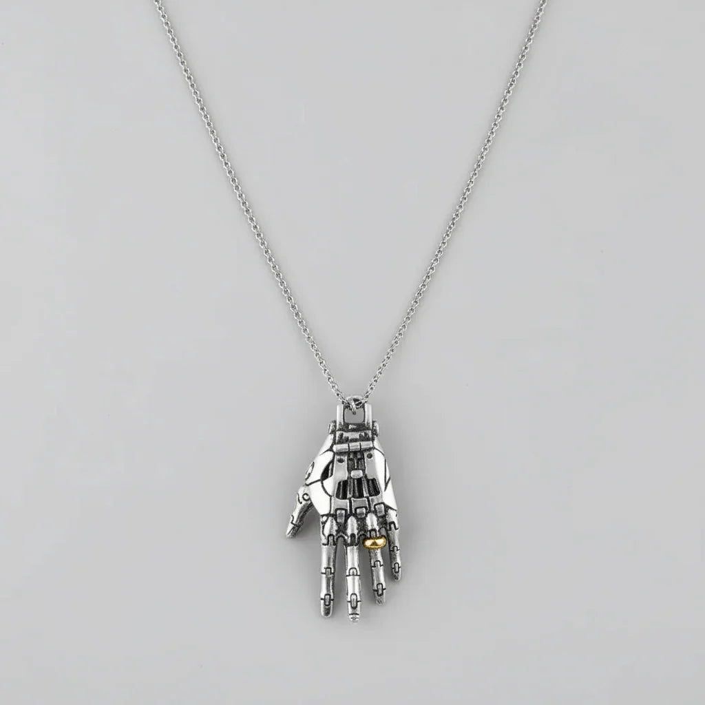 Cybernetic Hand Pendant Steampunk Necklace - Gadget by Extoril