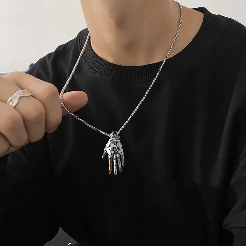 Cybernetic Hand Pendant Steampunk Necklace - Gadget by Extoril