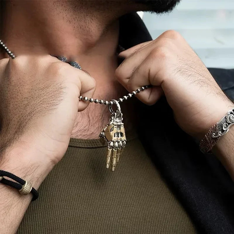 Cybernetic Hand Pendant Steampunk Necklace - Gadget by Extoril