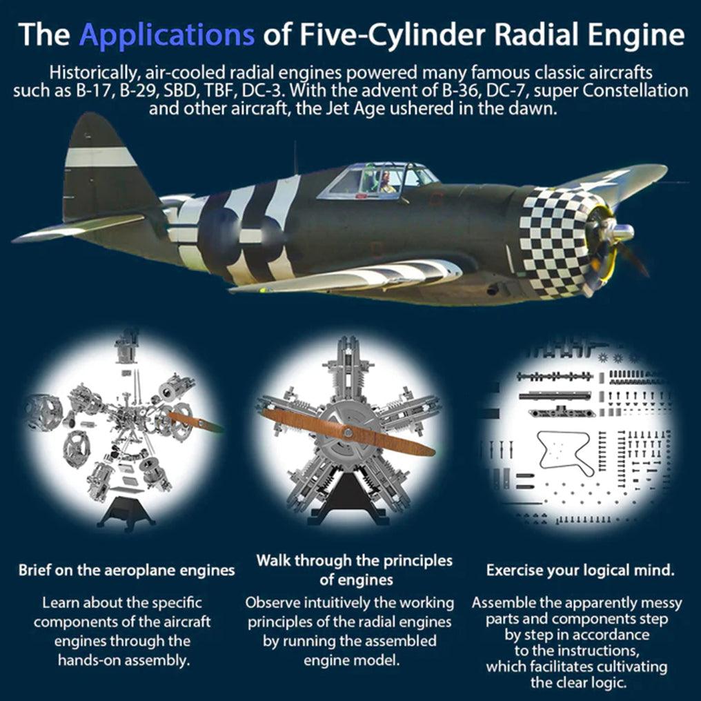 DIY 1/6 Full Metal 5 Cylinder Radial Engine Model Kit - DIY Engine Model by Extoril