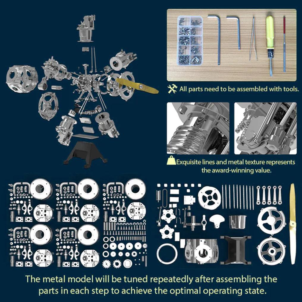 DIY 1/6 Full Metal 5 Cylinder Radial Engine Model Kit - DIY Engine Model by Extoril