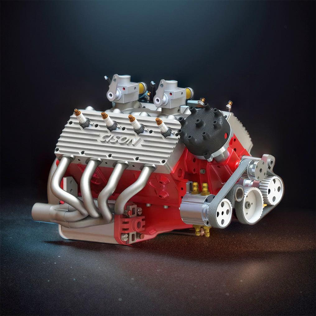DIY 1/6 Gasoline Flathead 4-Stroke V8 Water-Cooled Engine 44CC Model Kit That Works - DIY Engine Model by Extoril
