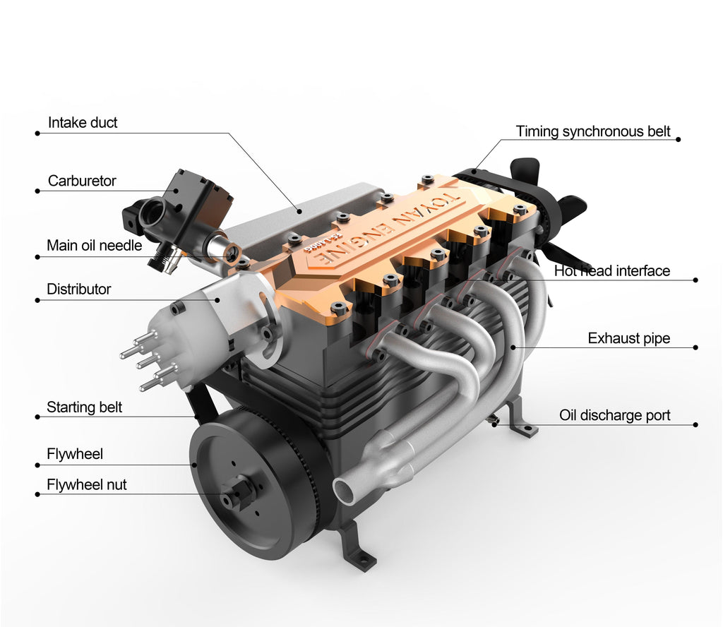 DIY OHC L4 Engine 14CC Gasoline Water-cooled Engine Model Kit FS-L400BGC - DIY Engine Model by Extoril