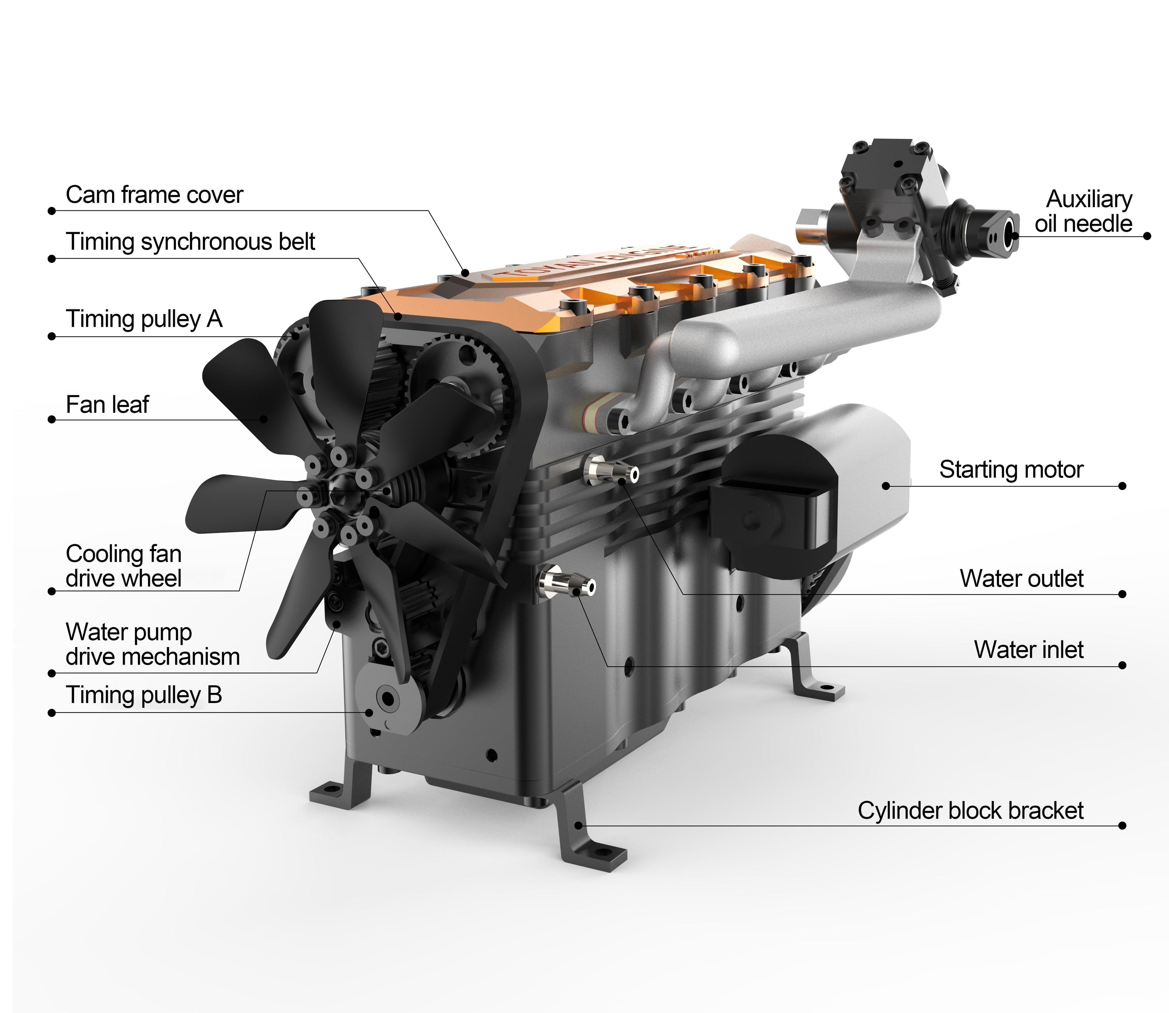 DIY OHC L4 Engine 14CC Gasoline Water-cooled Engine Model Kit FS-L400BGC - DIY Engine Model by Extoril