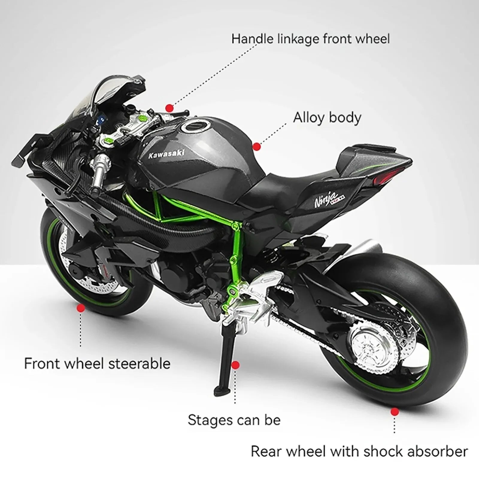 Elite 1:12 Ninja H2R Motorcycle Die-Cast Model - home decor by Extoril