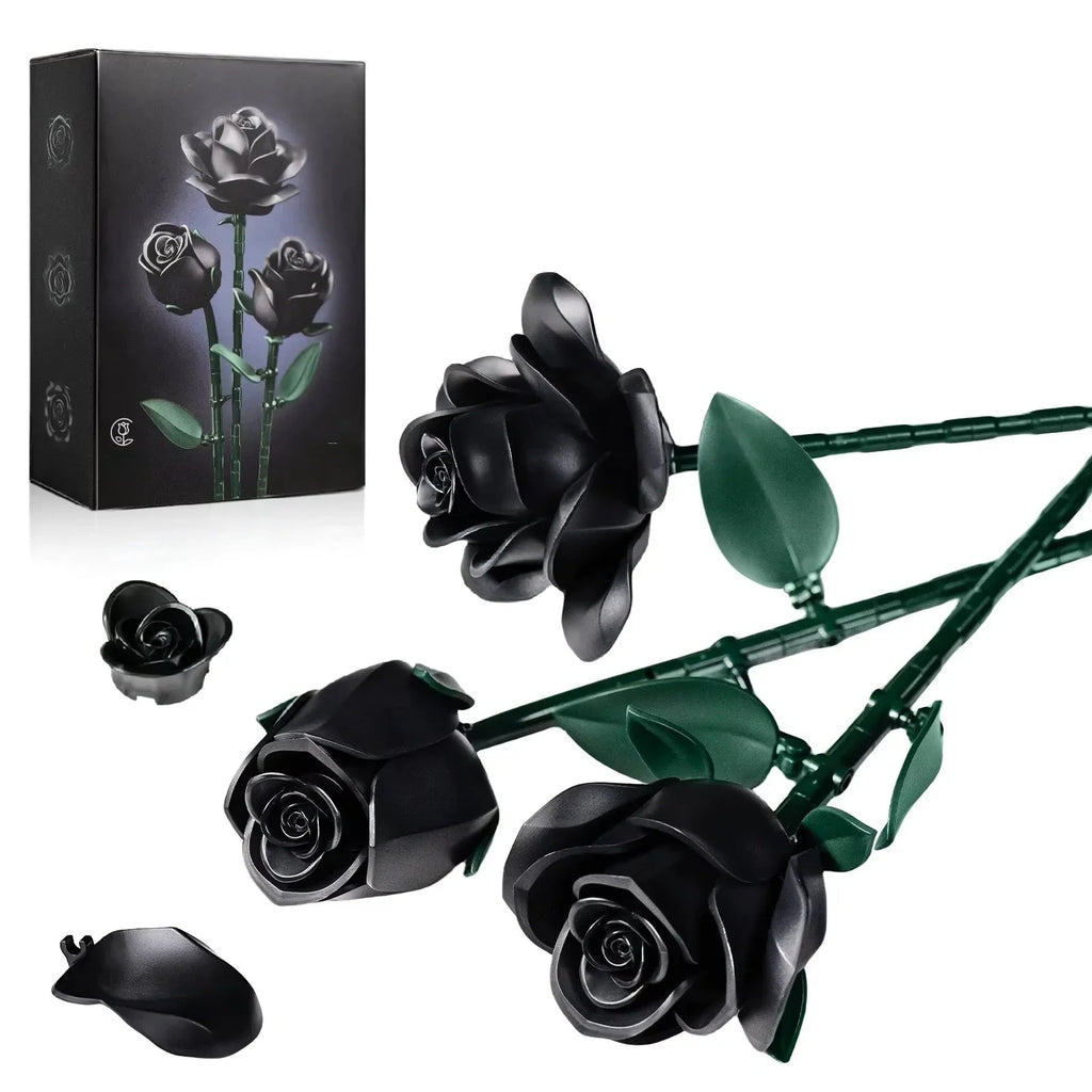 Eternal Black Rose Bouquet Building Blocks - DIY Flower by Extoril