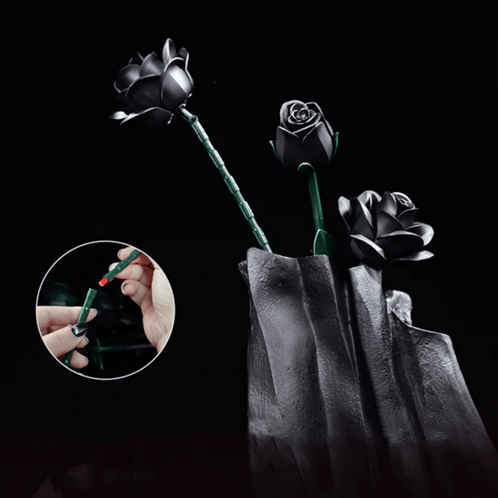 Eternal Black Rose Bouquet Building Blocks - DIY Flower by Extoril