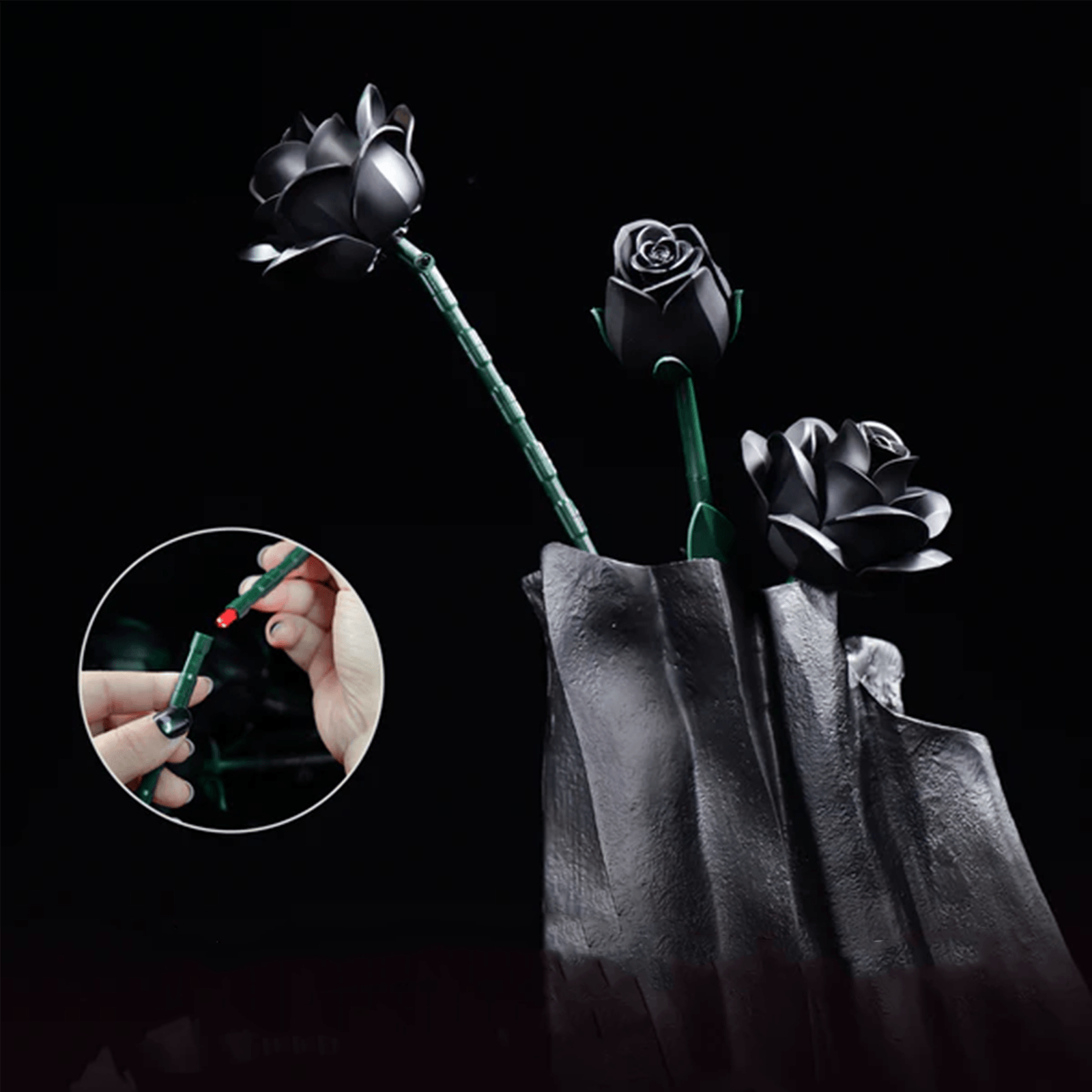 Eternal Black Rose Bouquet Building Blocks - DIY Flower by Extoril
