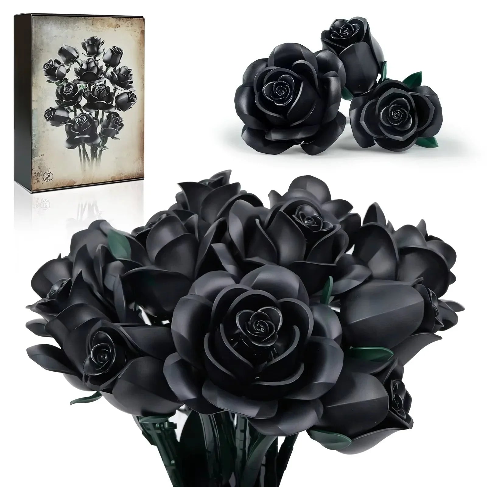Eternal Black Rose Bouquet Building Blocks - DIY Flower by Extoril