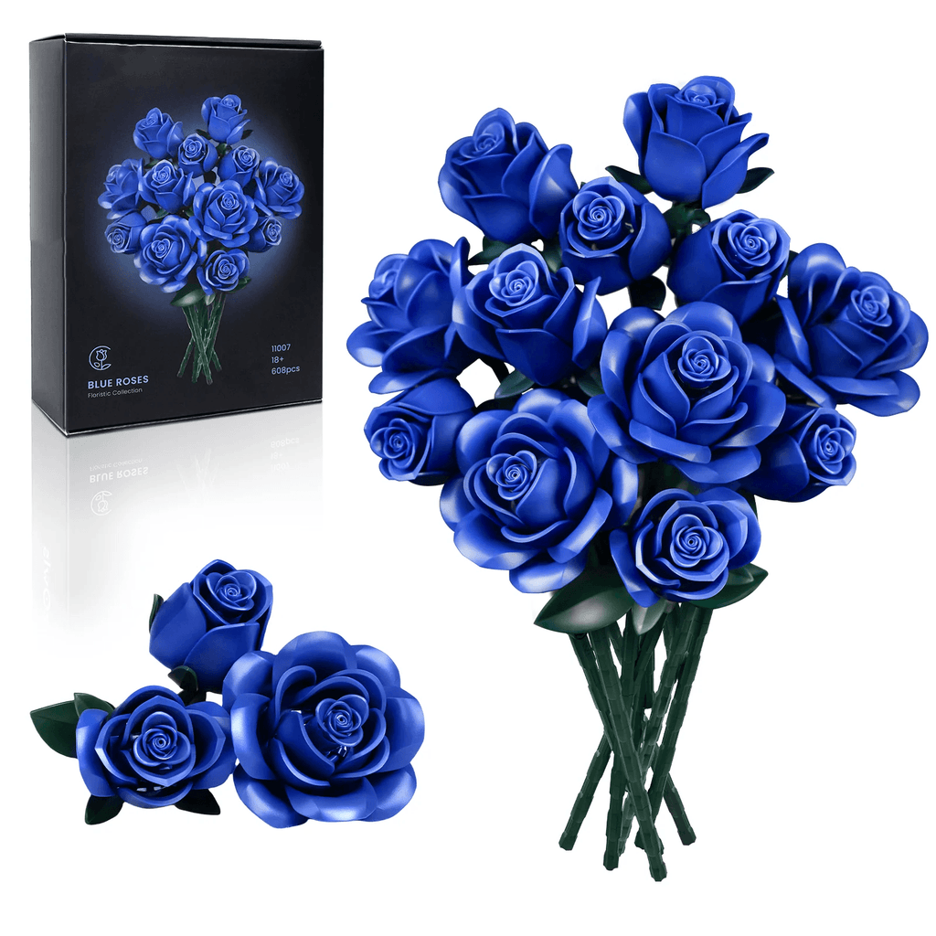 Eternal Blue Rose Bouquet Building Blocks Set - DIY Flower by Extoril