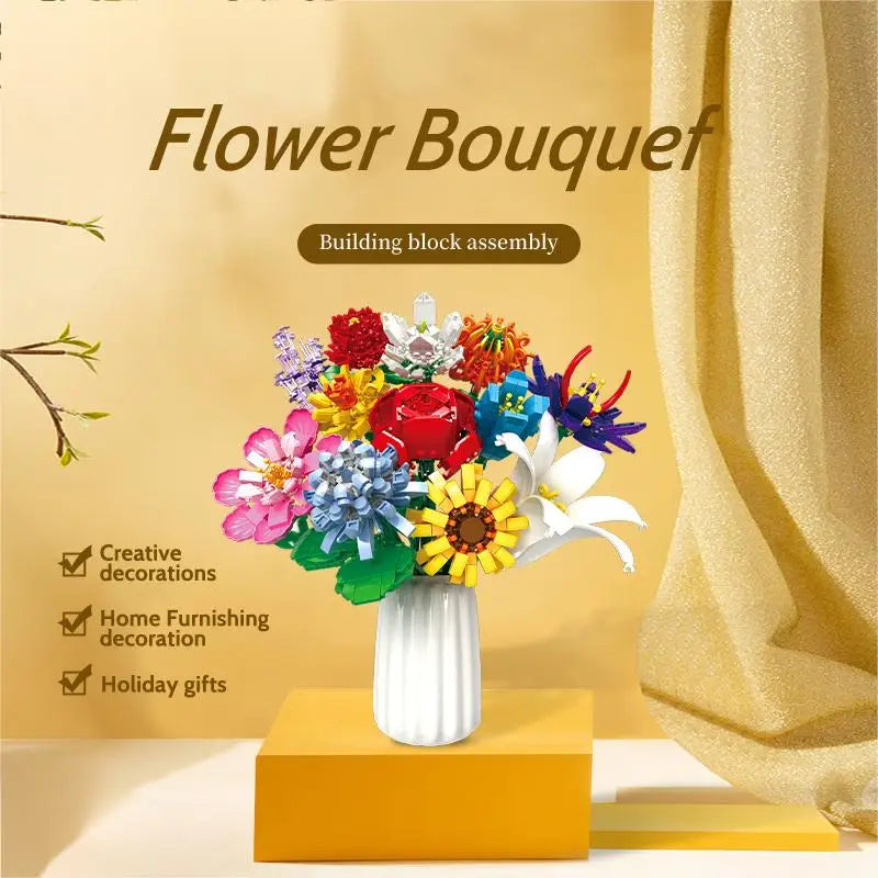 1064 Pc Flower Building Blocks Bouquet Kit Vase - DIY Flower by Extoril