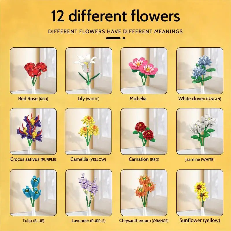 1064 Pc Flower Building Blocks Bouquet Kit Vase - DIY Flower by Extoril