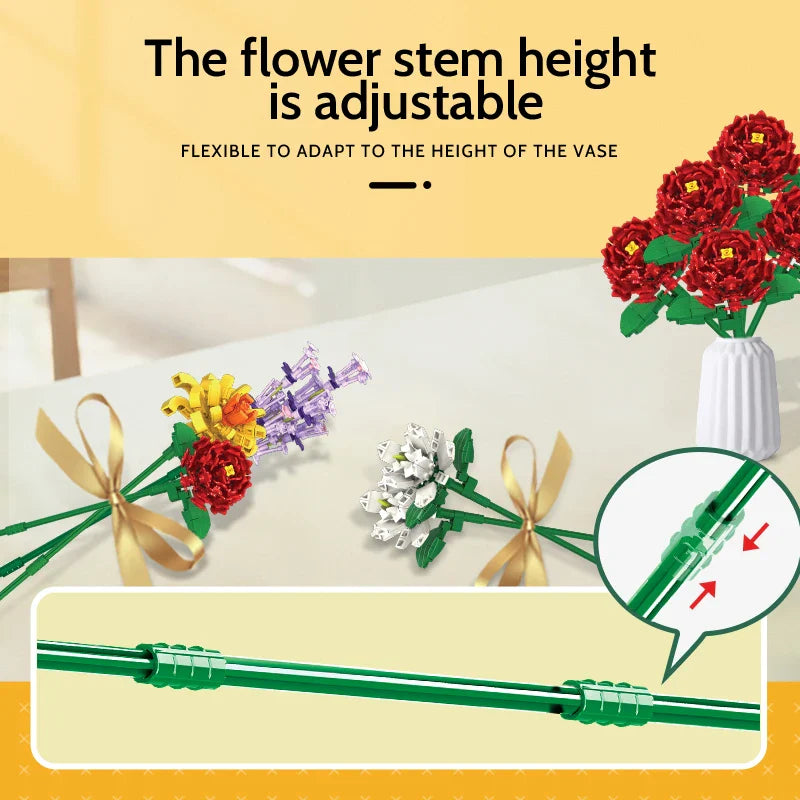 1064 Pc Flower Building Blocks Bouquet Kit Vase - DIY Flower by Extoril