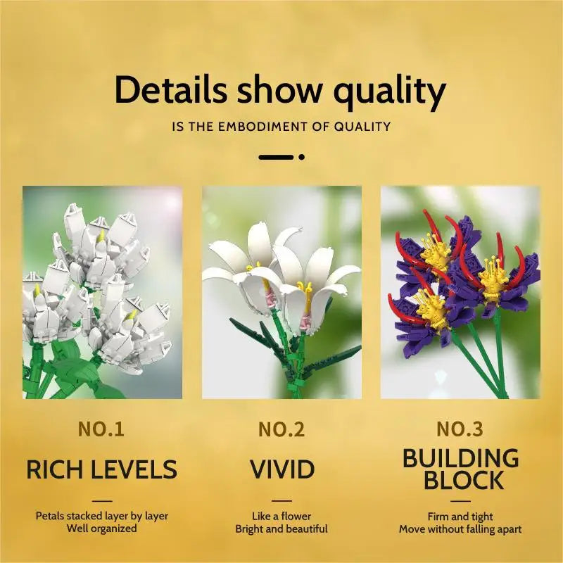 1064 Pc Flower Building Blocks Bouquet Kit Vase - DIY Flower by Extoril