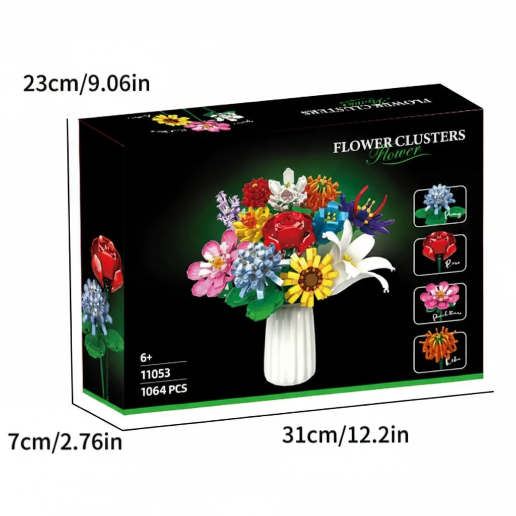 1064 Pc Flower Building Blocks Bouquet Kit Vase - DIY Flower by Extoril