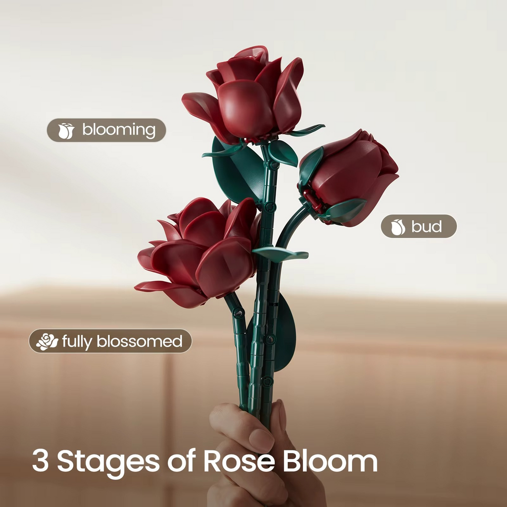 Red Roses & Poppies Building Blocks Set - DIY Flower by Extoril