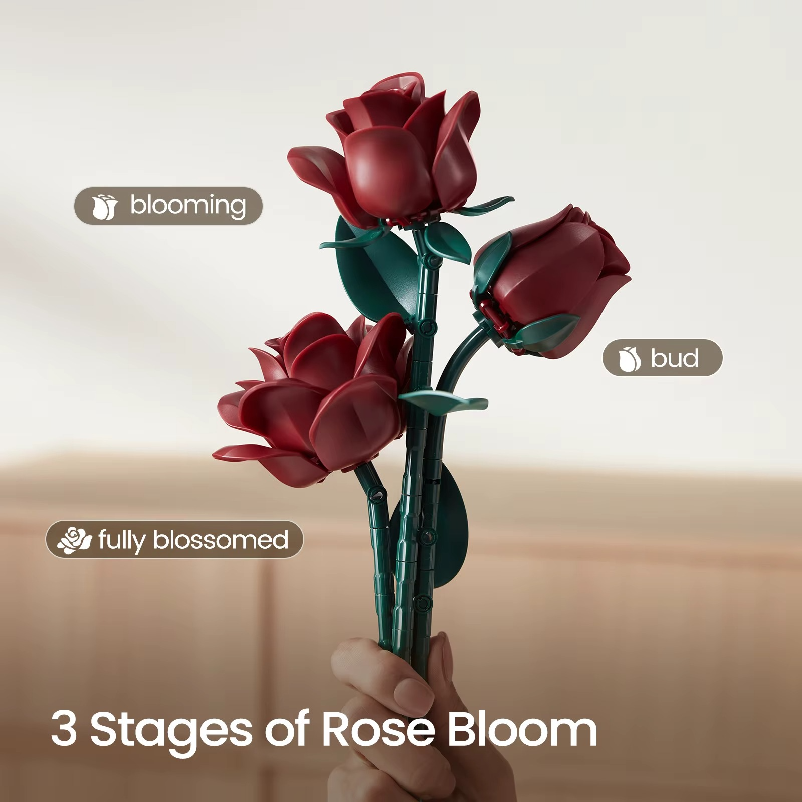 Red Roses & Poppies Building Blocks Set - DIY Flower by Extoril