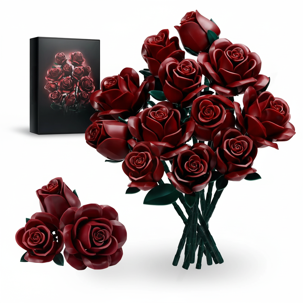 Red Roses & Poppies Building Blocks Set - DIY Flower by Extoril