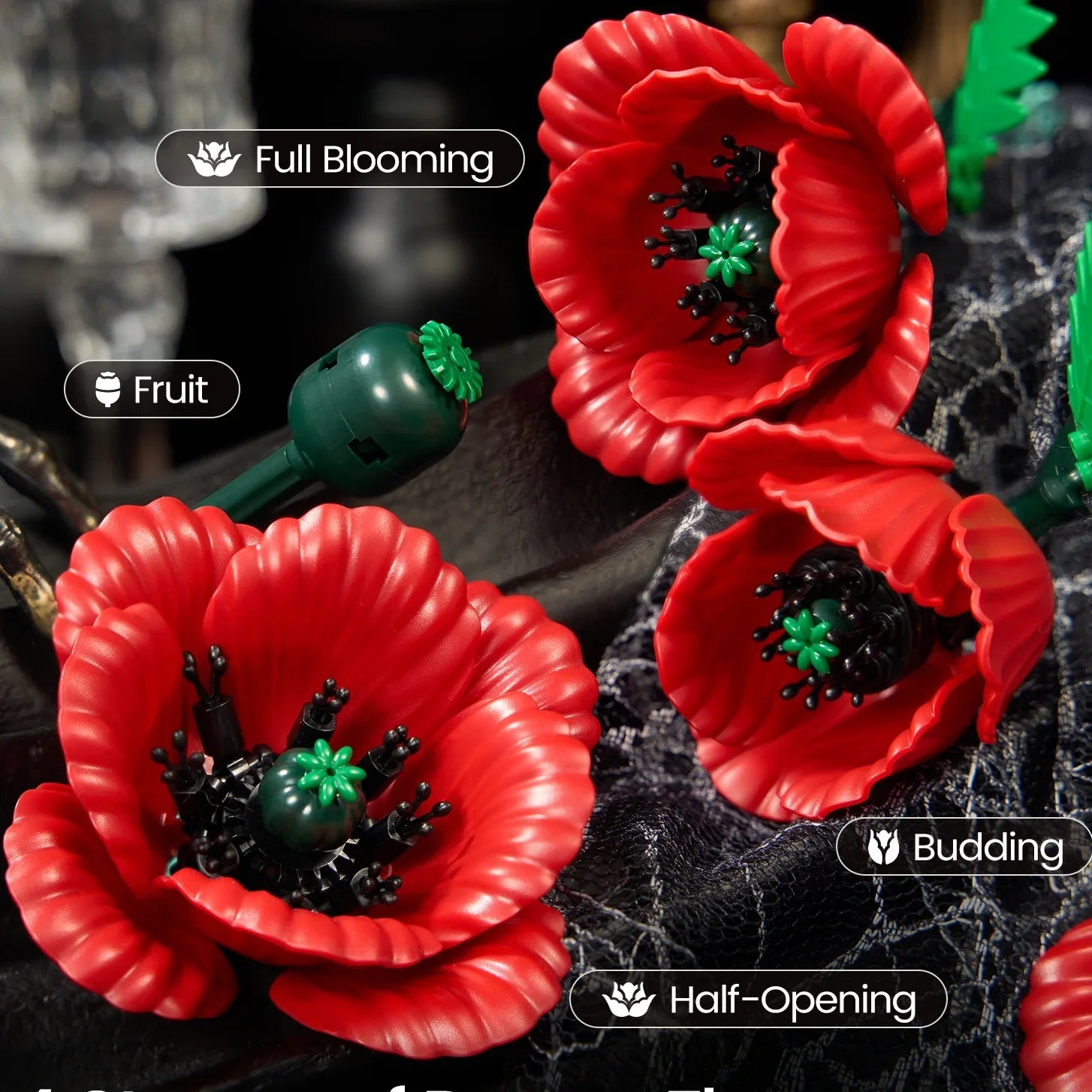Red Roses & Poppies Building Blocks Set - DIY Flower by Extoril