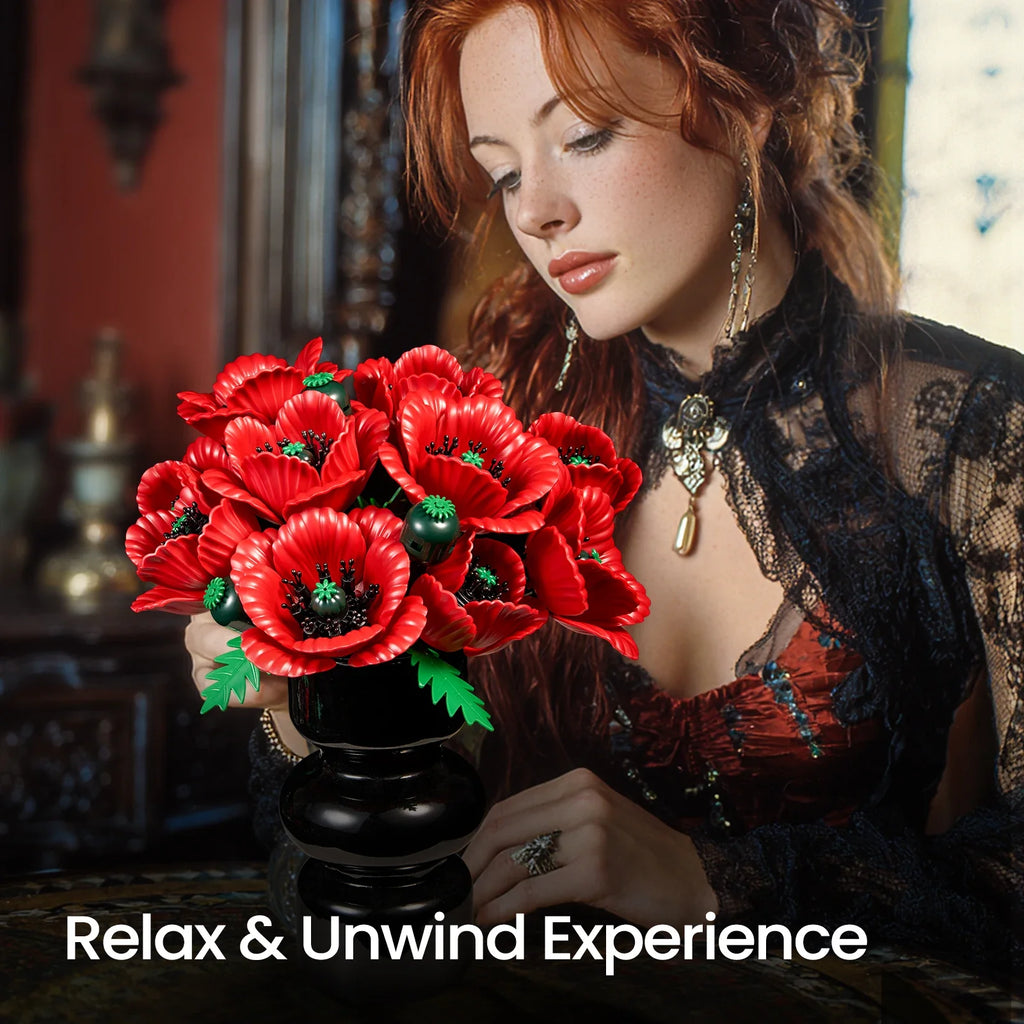Red Roses & Poppies Building Blocks Set - DIY Flower by Extoril
