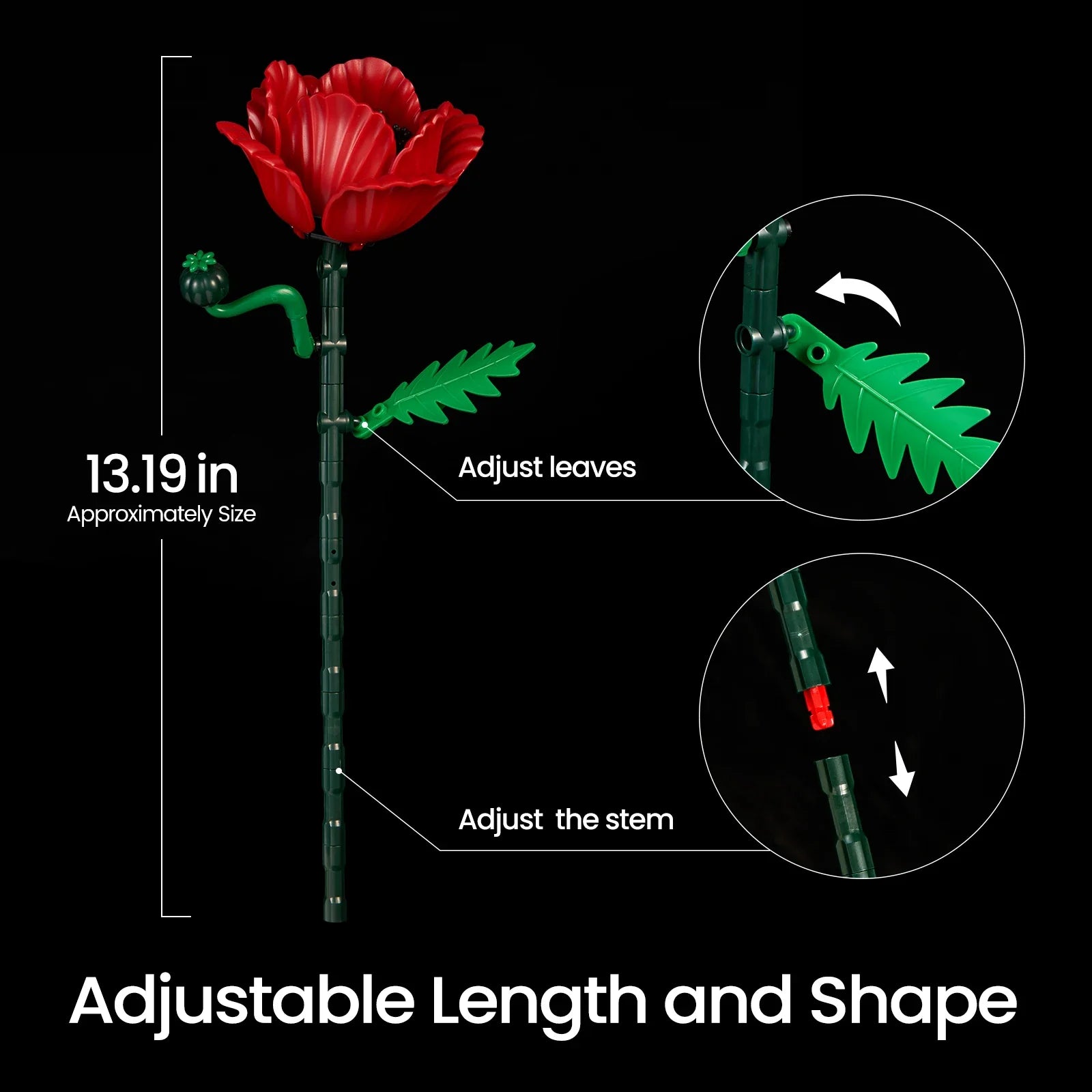 Red Roses & Poppies Building Blocks Set - DIY Flower by Extoril