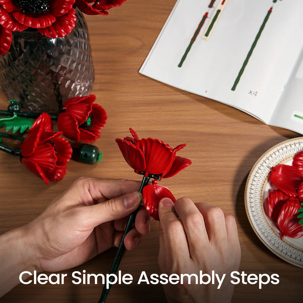 Red Roses & Poppies Building Blocks Set - DIY Flower by Extoril