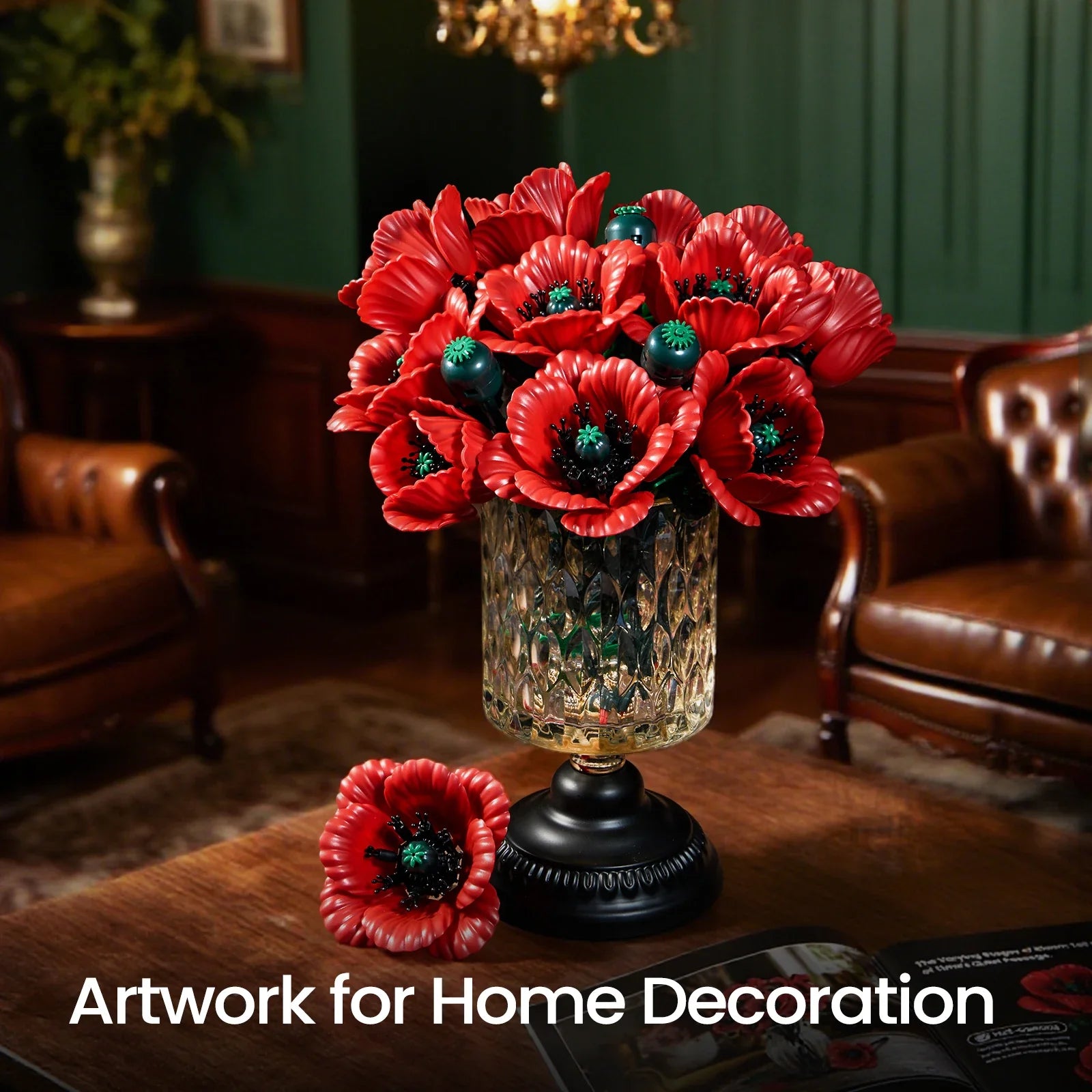 Red Roses & Poppies Building Blocks Set - DIY Flower by Extoril