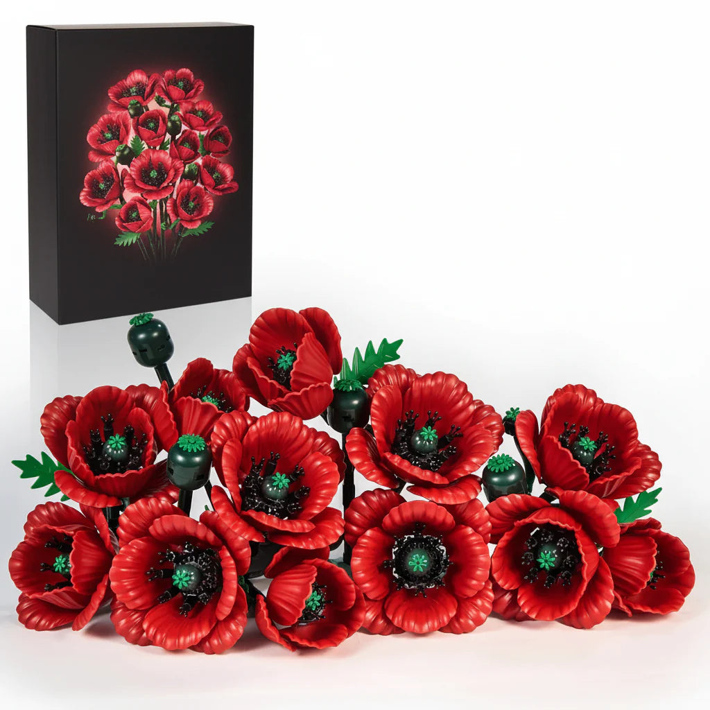 Red Roses & Poppies Building Blocks Set - DIY Flower by Extoril