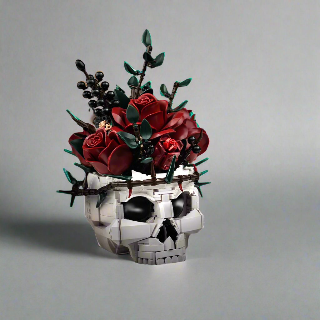 Gothic Skull Roses Bouquet Building Block Set - DIY Flower by Extoril