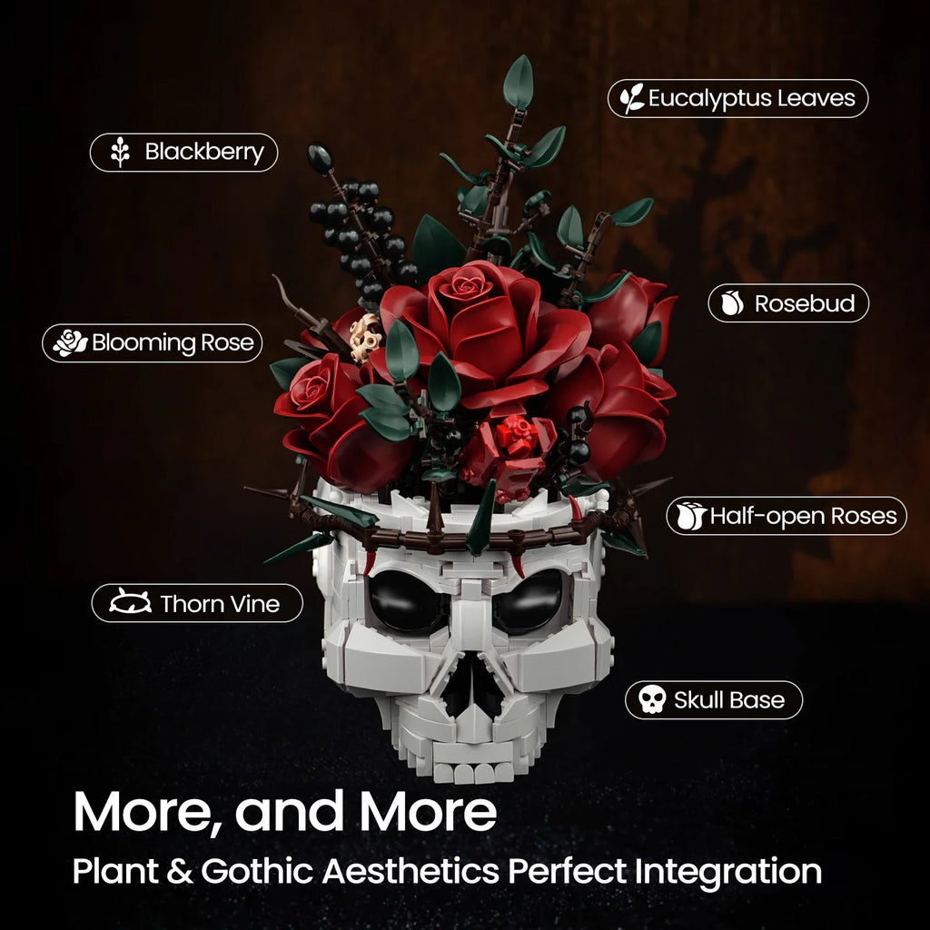 Gothic Skull Roses Bouquet Building Block Set - DIY Flower by Extoril