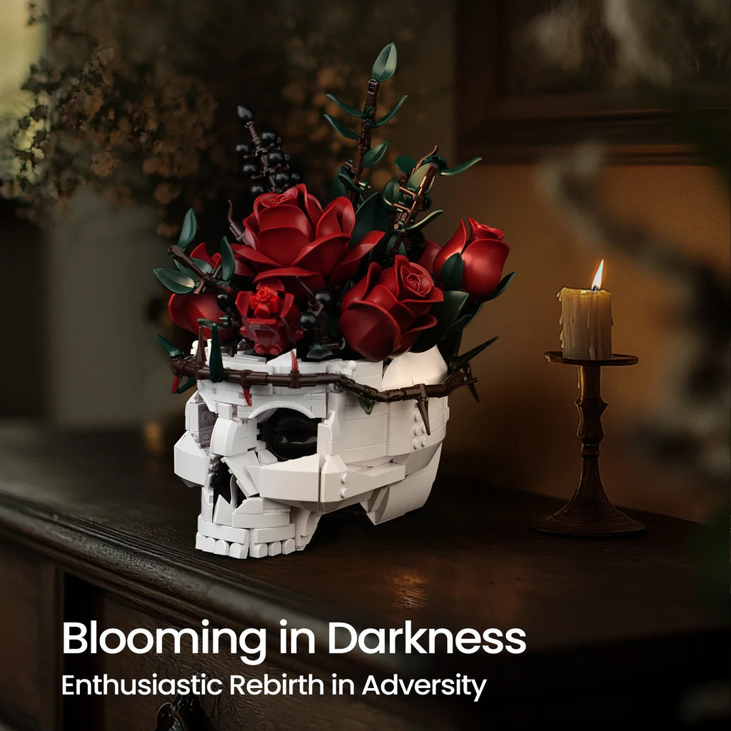 Gothic Skull Roses Bouquet Building Block Set - DIY Flower by Extoril