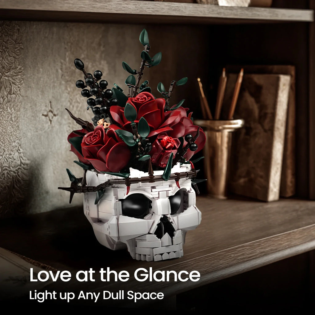 Gothic Skull Roses Bouquet Building Block Set - DIY Flower by Extoril