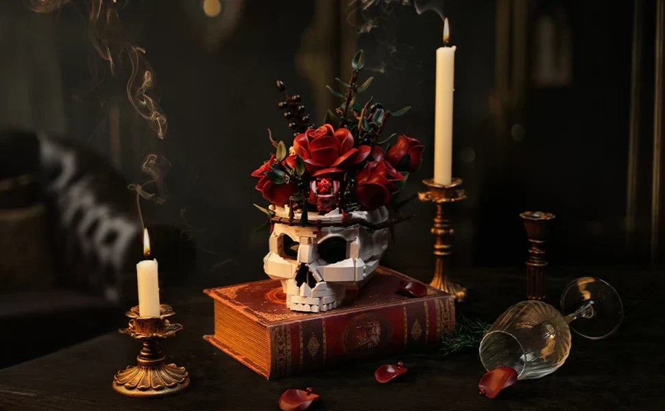 Gothic Skull Roses Bouquet Building Block Set - DIY Flower by Extoril