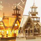 DIY Villa 3D Wooden Model Kit with Light Castle Puzzles Assembly Desk Decoration - 3D Wooden Puzzle by Extoril