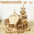 DIY Villa 3D Wooden Model Kit with Light Castle Puzzles Assembly Desk Decoration - 3D Wooden Puzzle by Extoril