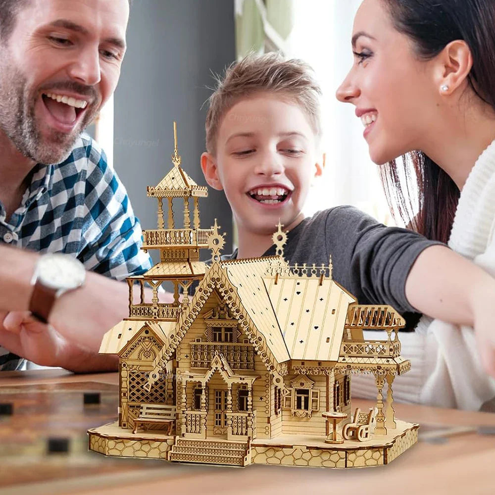 DIY Villa 3D Wooden Model Kit with Light Castle Puzzles Assembly Desk Decoration - 3D Wooden Puzzle by Extoril