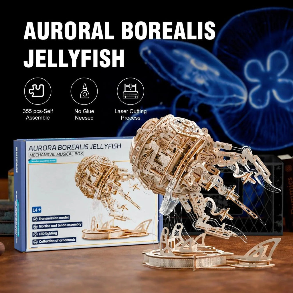 Enchanted Aurora Jellyfish Music Box 3D Wooden Puzzle - 3D Wooden Puzzle by Extoril