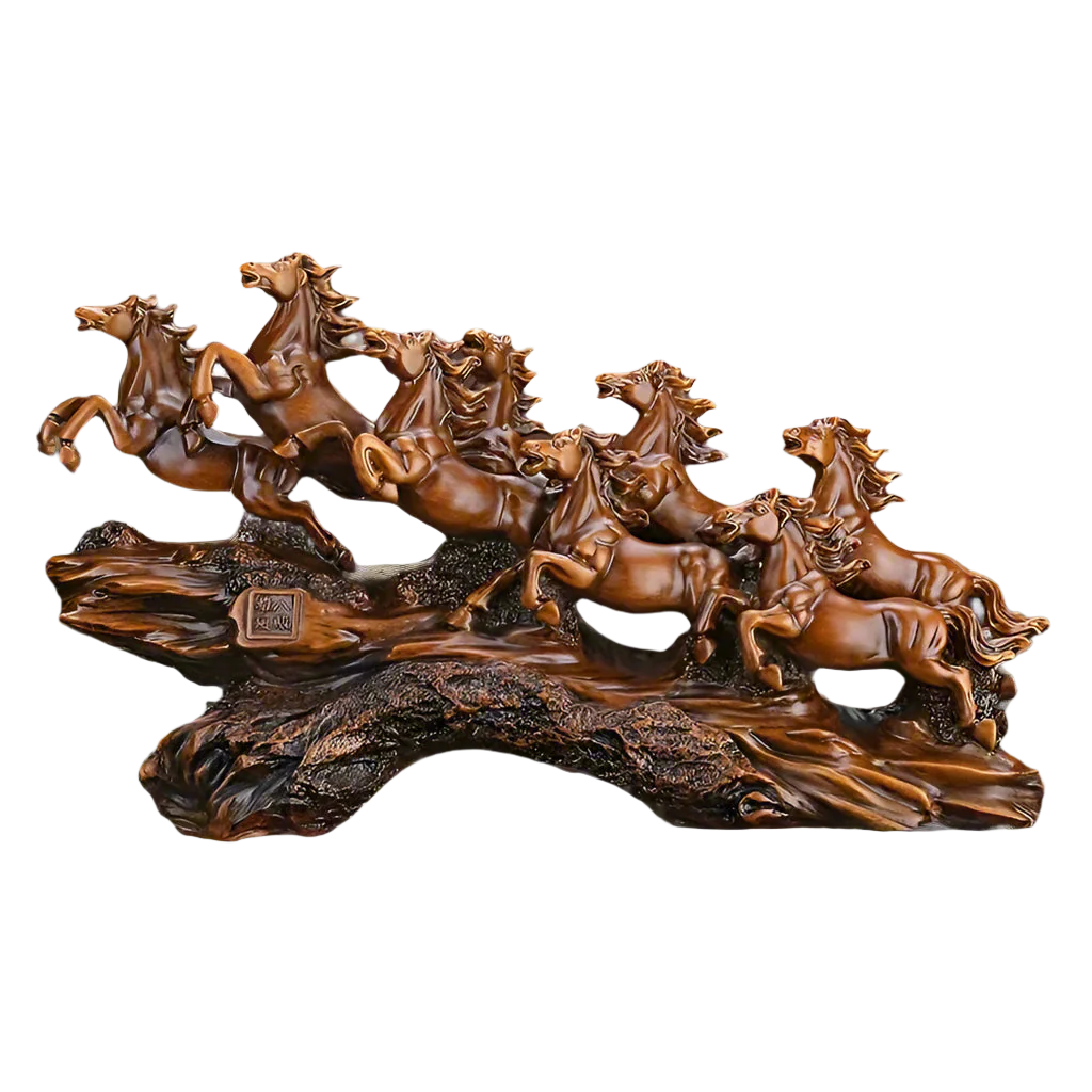 Majestic Eight Galloping Horses Feng Shui Resin Sculpture - home decor by Extoril