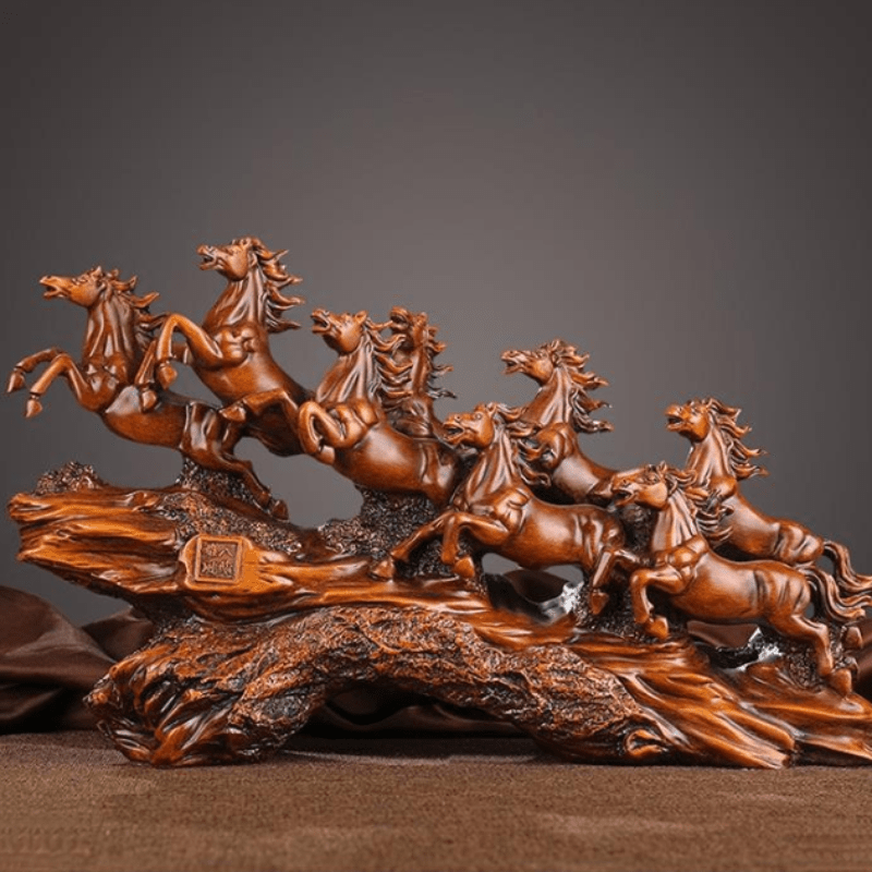 Majestic Eight Galloping Horses Feng Shui Resin Sculpture - home decor by Extoril