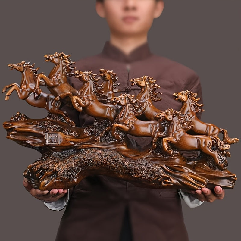 Majestic Eight Galloping Horses Feng Shui Resin Sculpture - home decor by Extoril