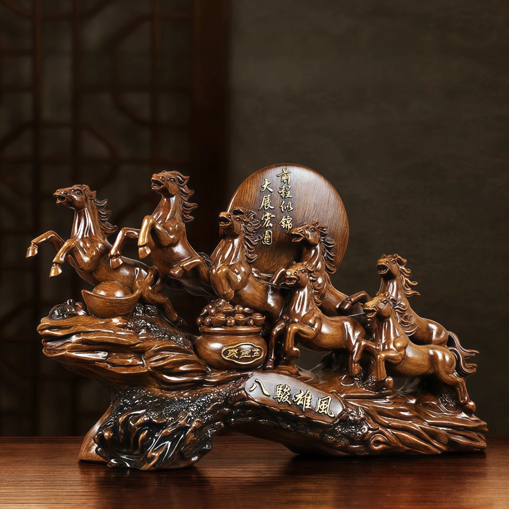 Majestic Eight Galloping Horses Feng Shui Resin Sculpture - home decor by Extoril
