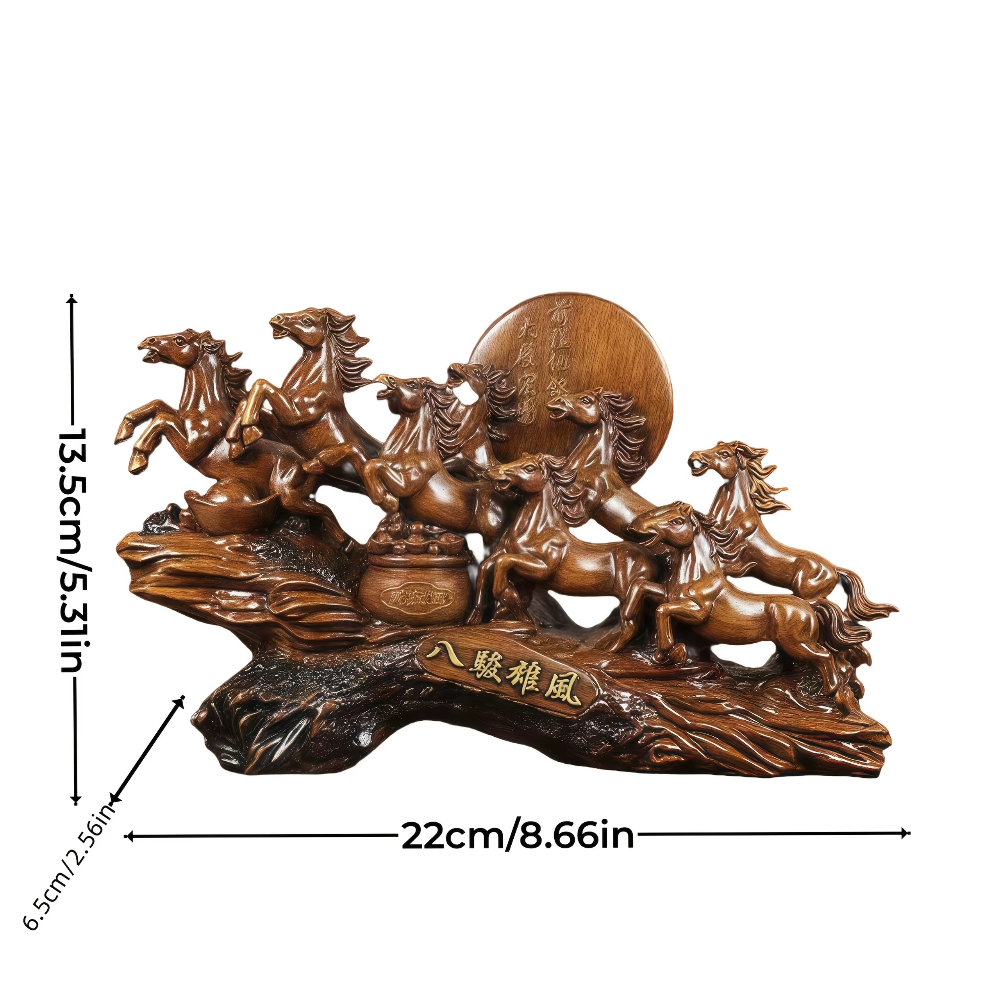 Majestic Eight Galloping Horses Feng Shui Resin Sculpture - home decor by Extoril
